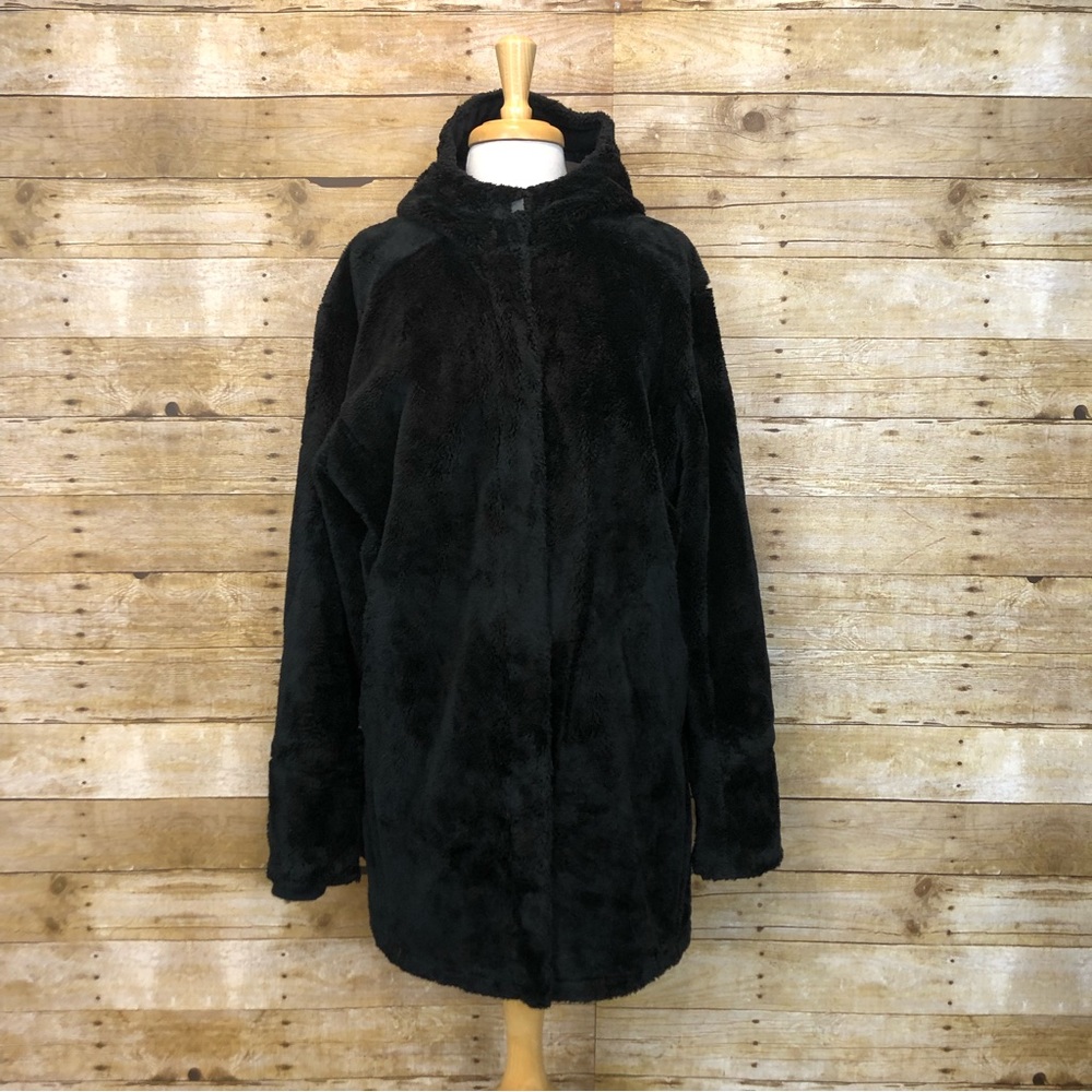 Mountain Hardwear Monkey Fleece Coat Hooded Black Mid Length Faux Fur Size XL